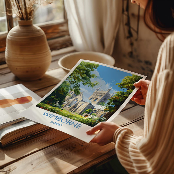 Wimborne Travel Print, Travel Poster of Wimborne, England, Wimborne Minster, Dorset Coast Art, Dorset Gift, Wall Art Print