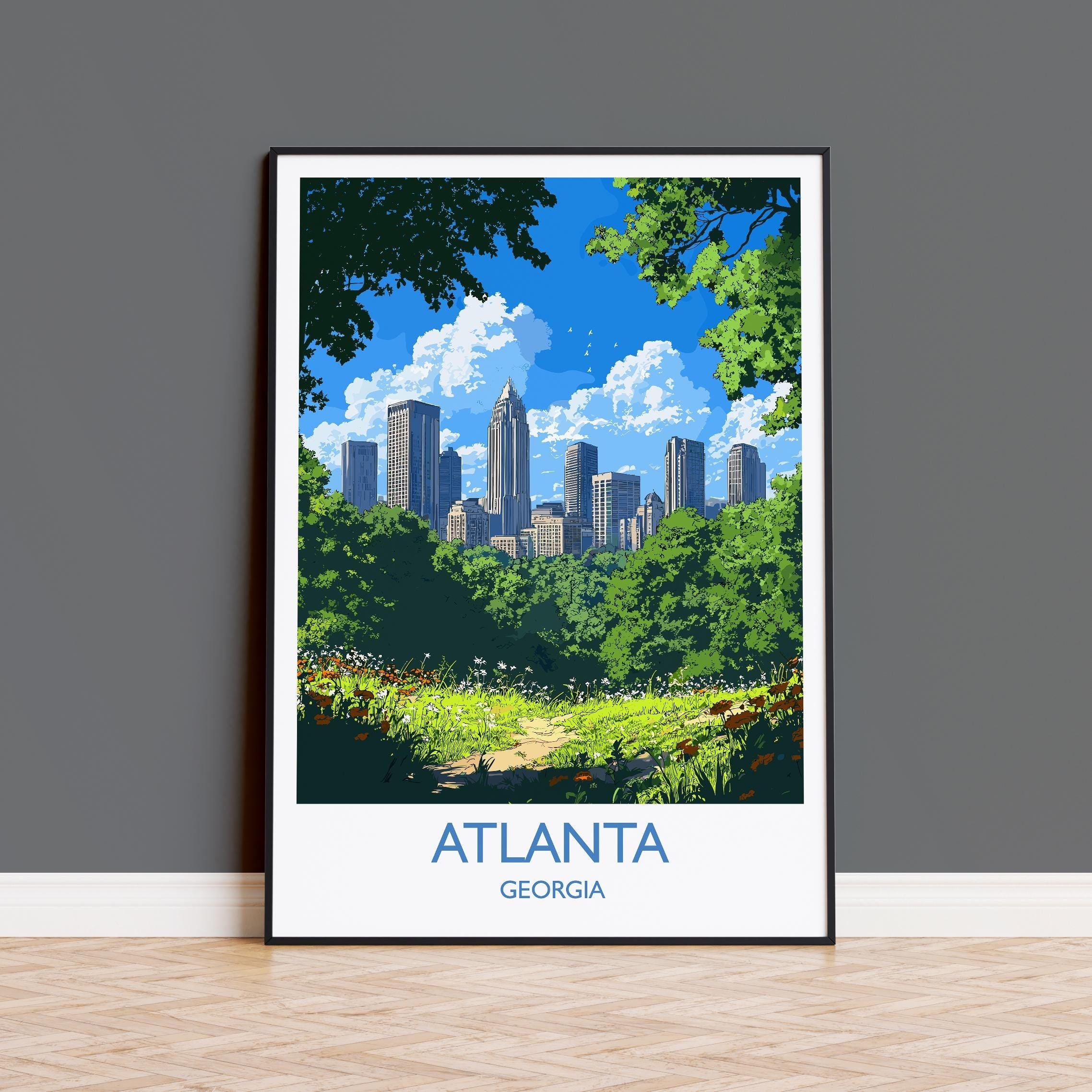 Atlanta Travel Print, Travel Poster of Atlanta, Georgia, Atlanta City Art Lovers Gift, USA Gift, Wall Art Print NQ Media Designs