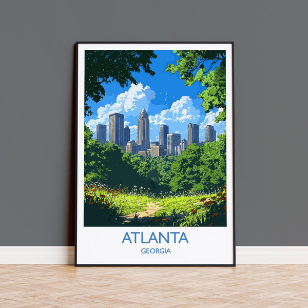 Atlanta Travel Print, Travel Poster of Atlanta, Georgia, Atlanta City Art Lovers Gift, USA Gift, Wall Art Print