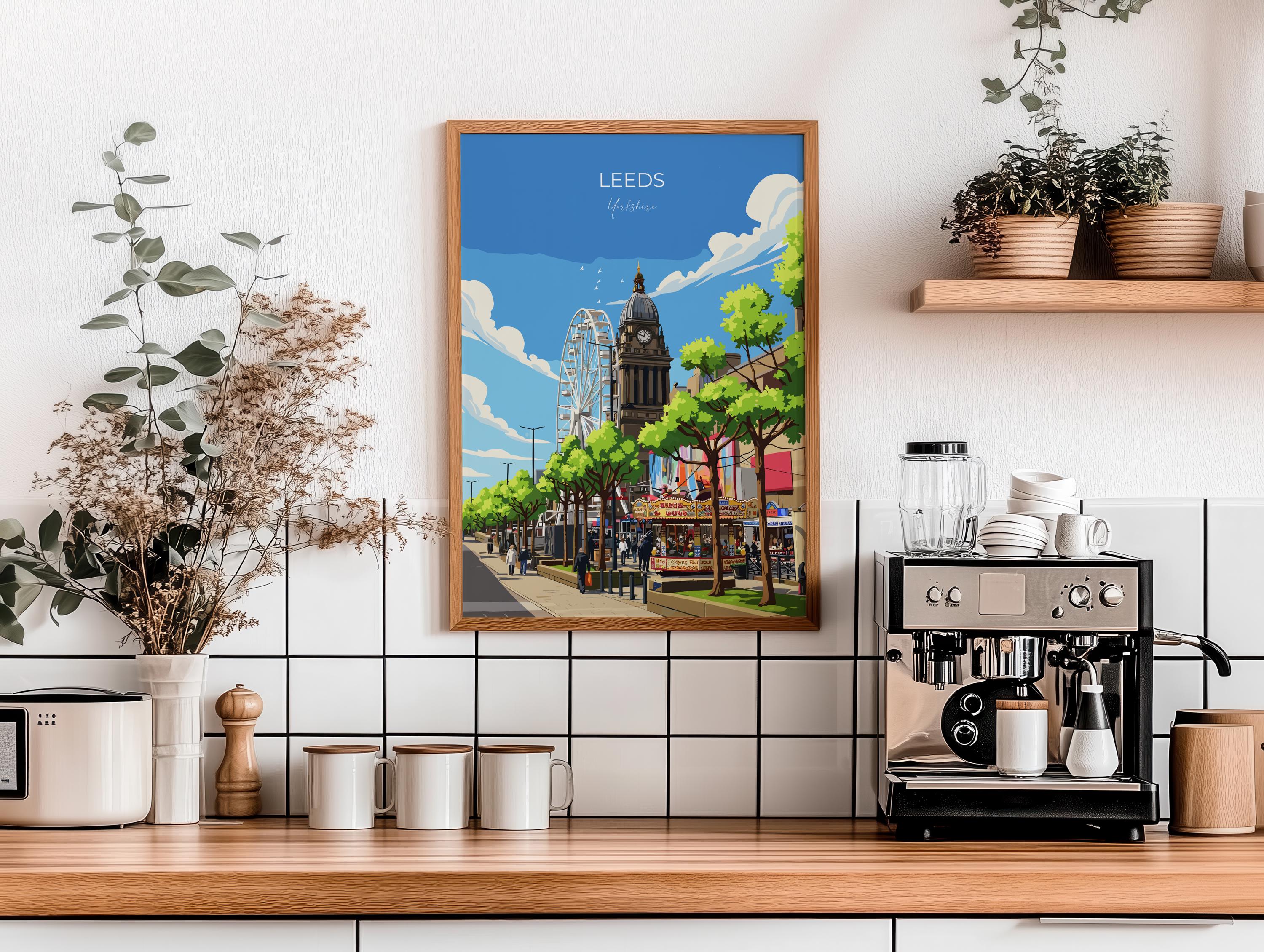 Leeds Travel Wall Art Poster, Travel Print of Leeds, West Yorkshire Wall Print, English City Art Gift NQ Media Designs