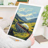 Glenfinnan Viaduct Travel Poster Wall Art, Scottish Highlands Art, Railway Bridge Print, Scotland Landscape, Steam Train Decor Artwork NQ Media Designs