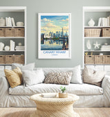 Canary Wharf London Travel Poster, Royal Victoria Dock Wall Art, London Skyline Print, O2 & Cable Car, East London Travel Poster