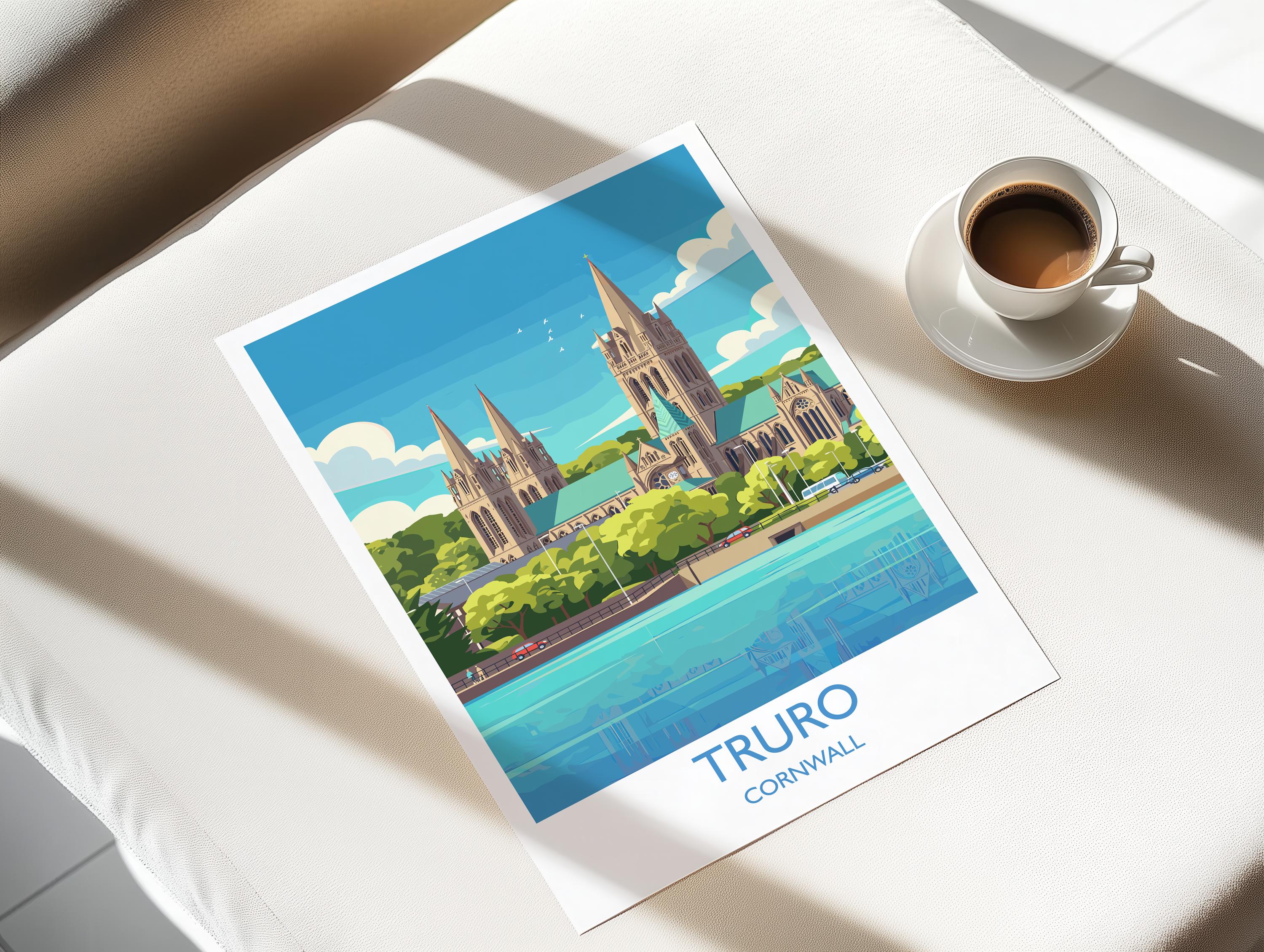 Truro Travel Print, Travel Poster of Truro, England, Cornwall Art, Truro Cathedral Art Lovers Gift, Wall Art Print NQ Media Designs