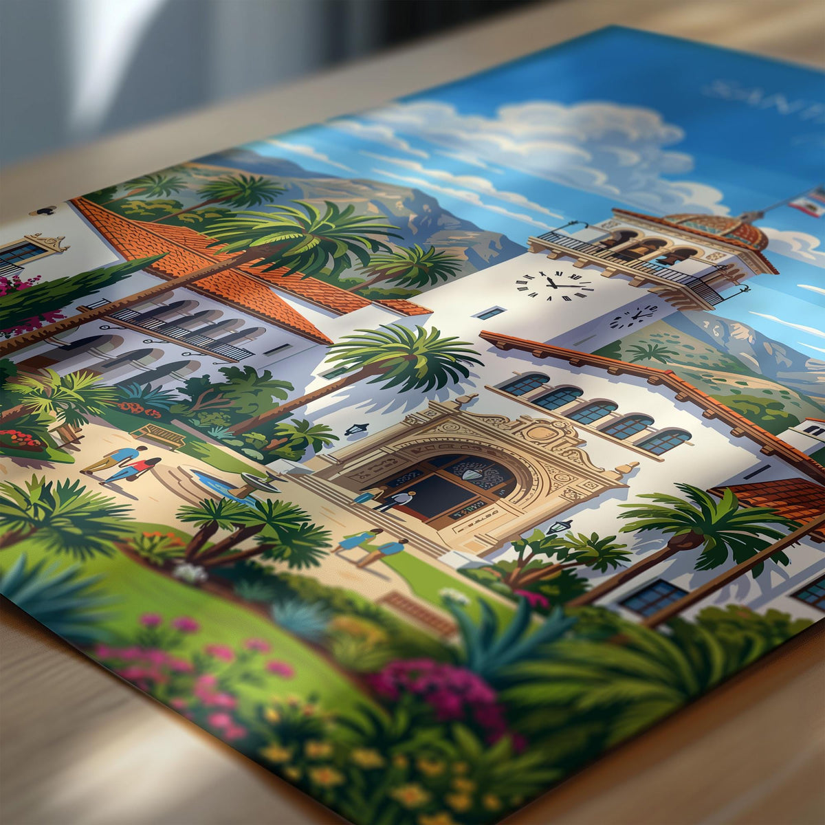 Santa Barbara Travel Poster, California Wall Art, Santa Barbara Courthouse Print, Spanish Colonial Architecture Poster, California Gift