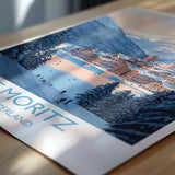 St Moritz Wall Art Travel Poster, Travel Print of St Moritz, Ski Poster, Switzerland Alps Art Travel Lovers Gift NQ Media Designs