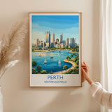 Perth Australia Print, Western Australia Wall Art, Swan River Travel Poster, Coastal City Decor, Australian Gift