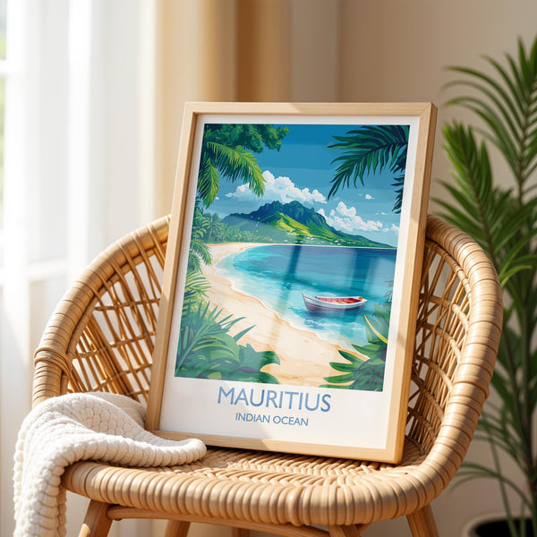 Mauritius Travel Print, Travel Poster of Mauritius, Indian Ocean Island Art, Mauritius Wall Art Gift,