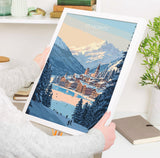 St Moritz Wall Art Travel Poster, Travel Print of St Moritz, Ski Poster, Switzerland Alps Art Travel Lovers Gift NQ Media Designs