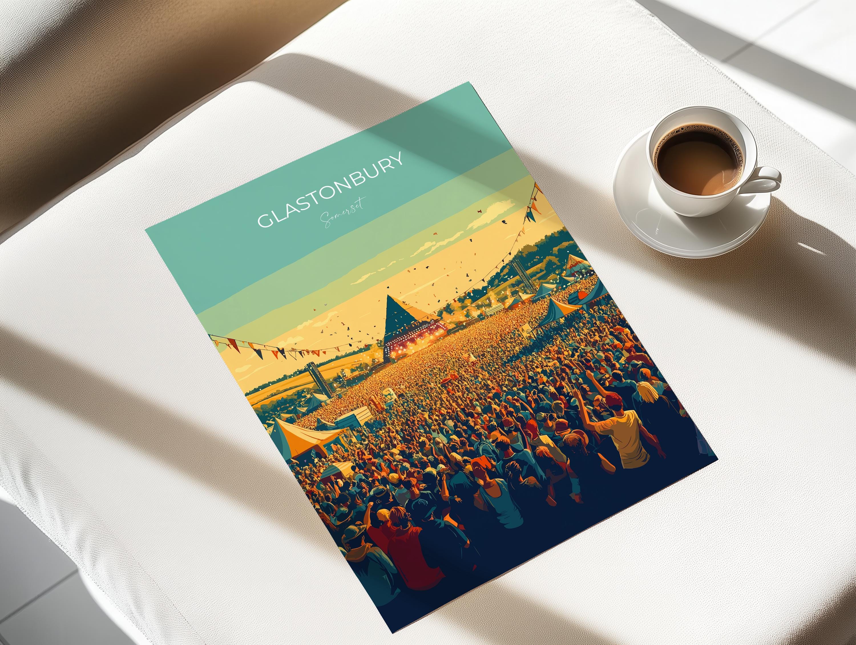 Glastonbury Travel Poster, Travel Print of Glastonbury, Somerset, England, Glastonbury Art, Festival Art Gift, Somerset Wall Art Print NQ Media Designs