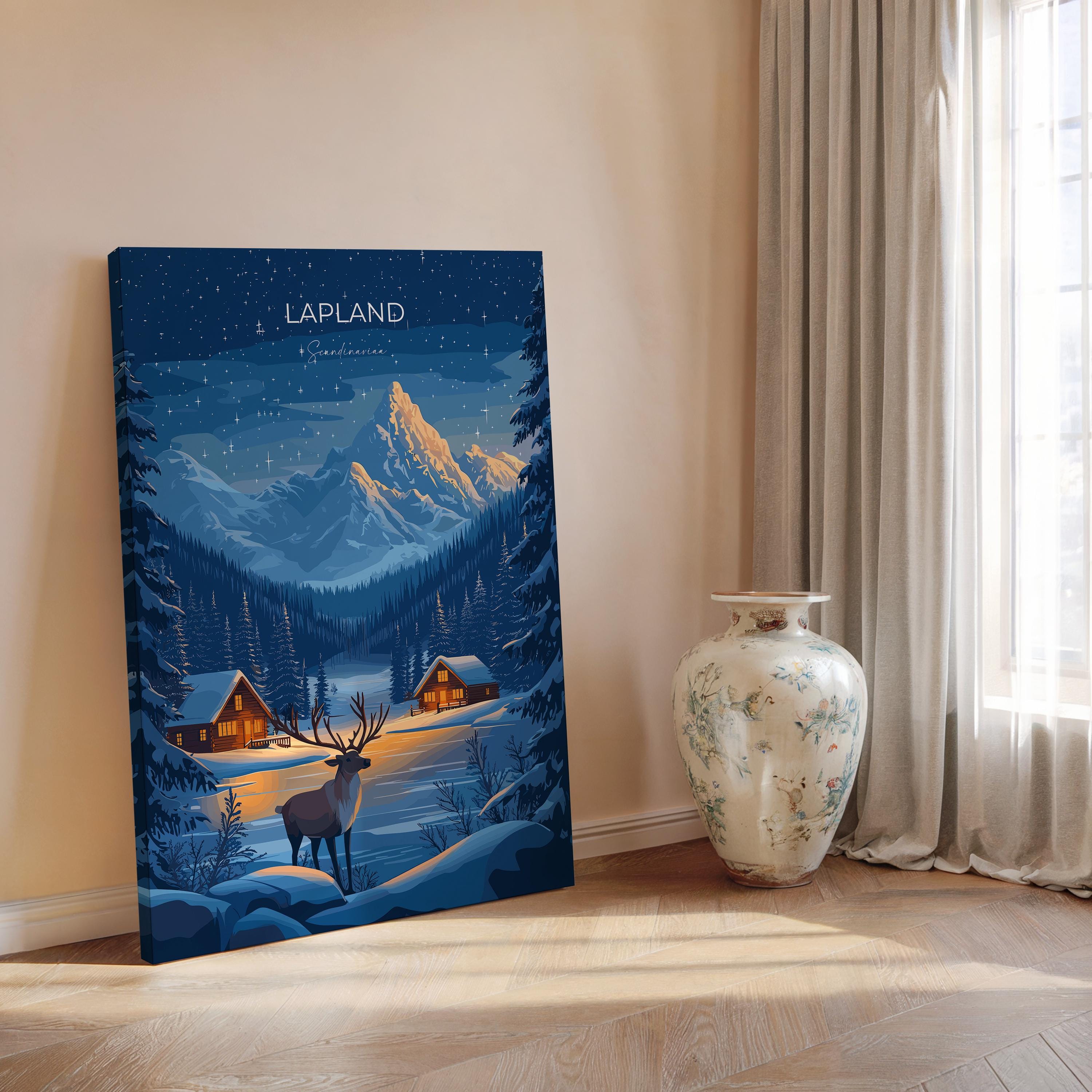 Lapland Travel Poster, Travel Print of Lapland, Scandinavia Poster, Lapland Art Gift, Finland Art Lovers Travel Gift NQ Media Designs