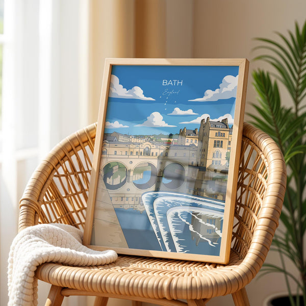 Bath Travel Print, Travel Poster of Bath, England, Cotswolds Art, English City Gift, Avon Wall Art Print