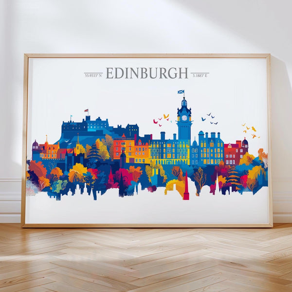 Edinburgh Travel Poster Skyline Wall Art Landscape, Travel Print of Edinburgh, Edinburgh Art Lovers Gift,Scotland Horizontal Art Gift