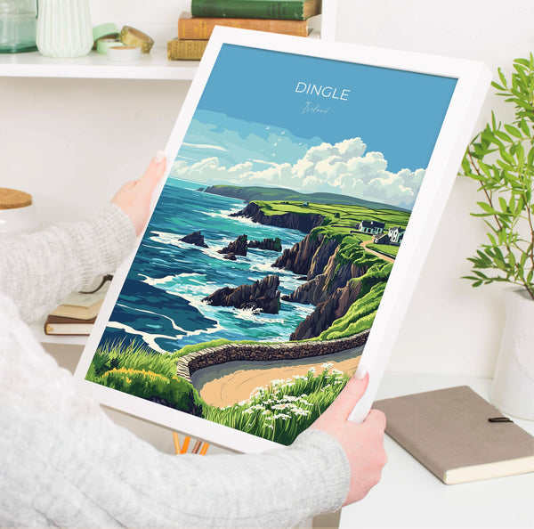 Dingle Print, Travel Poster of Dingle, County Kerry Art, Ireland Coast, Travel Wall Art Gift