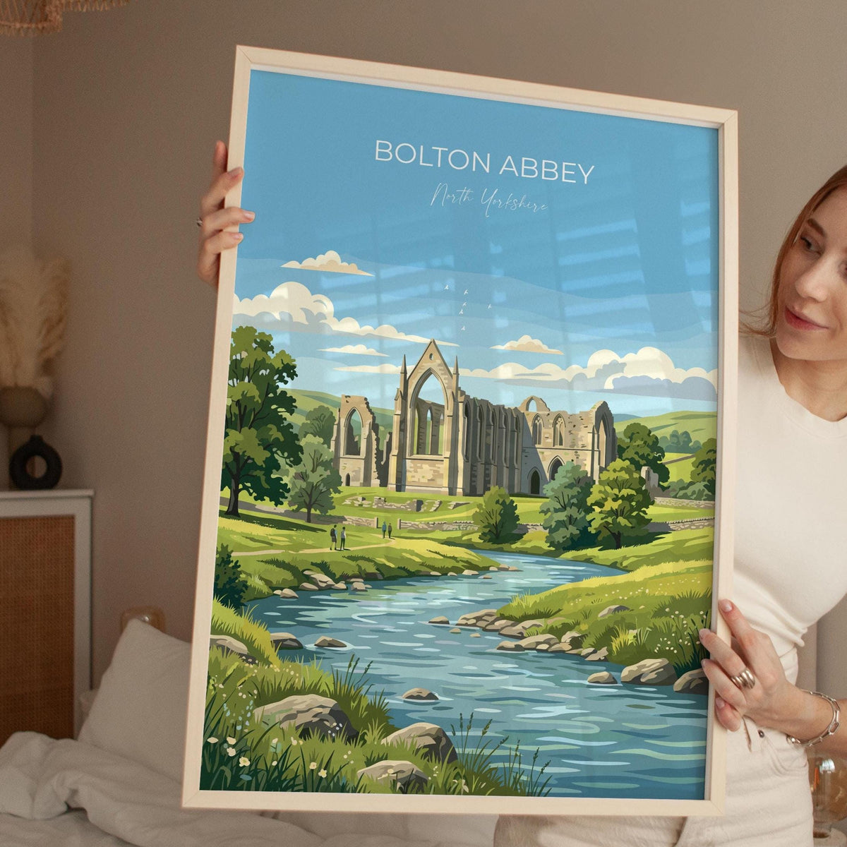 Bolton Abbey Poster, Yorkshire Dales Wall Art, Wharfedale Print, England Travel Poster, Bolton Abbey Gift