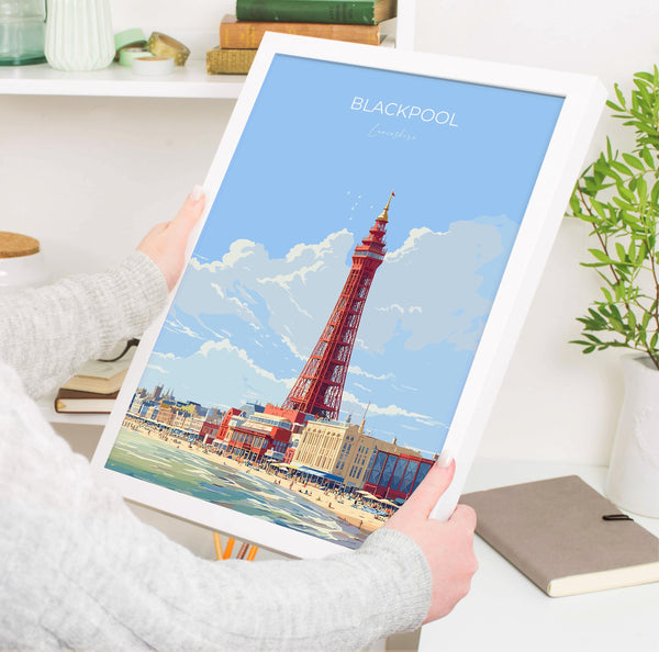 Blackpool Travel Print Wall Art, Travel Poster of Blackpool, England, Lancashire Seaside Art Lovers Gift, Travel Art Gift