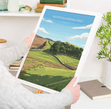 Northumberland Travel Poster, Travel Print of Northumberland Countryside, Hadrians Wall, England, Housesteads Fort Art, Wall Art Print NQ Media Designs