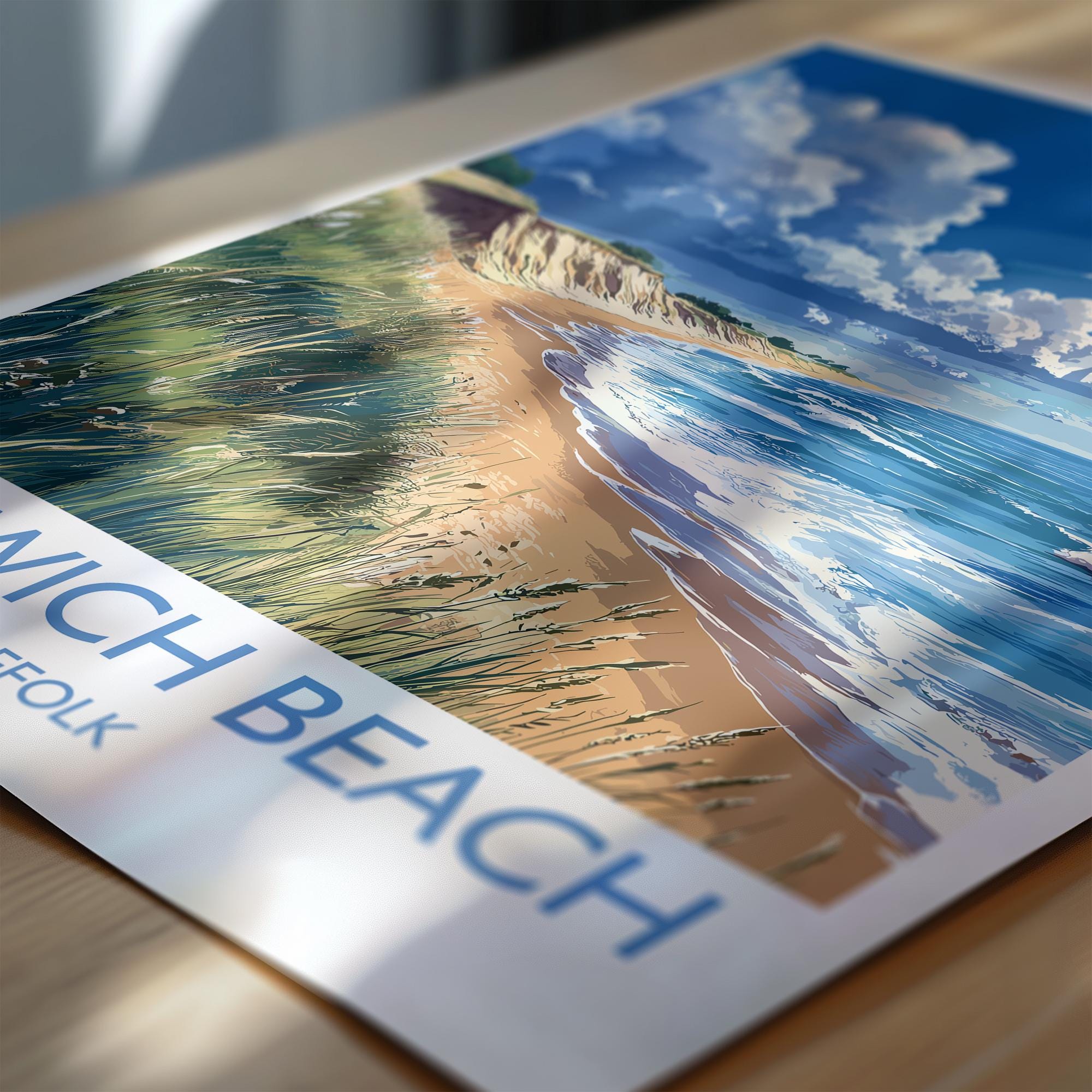Dunwich Beach Travel Print, Travel Poster of Dunwich Beach,Dunwich Beach Art Lovers Gift, Suffolk Coast Wall Art NQ Media Designs