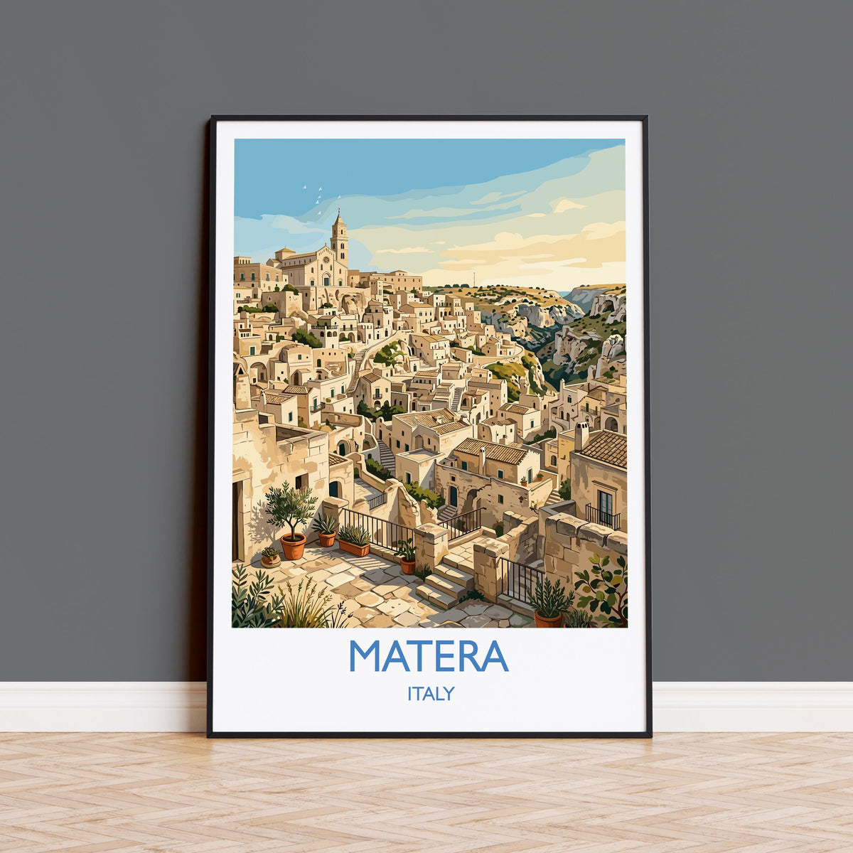 Matera Italy Print, Sassi di Matera Wall Art with Border, Basilicata Poster, Italian Cave City Print, Matera Gift Print