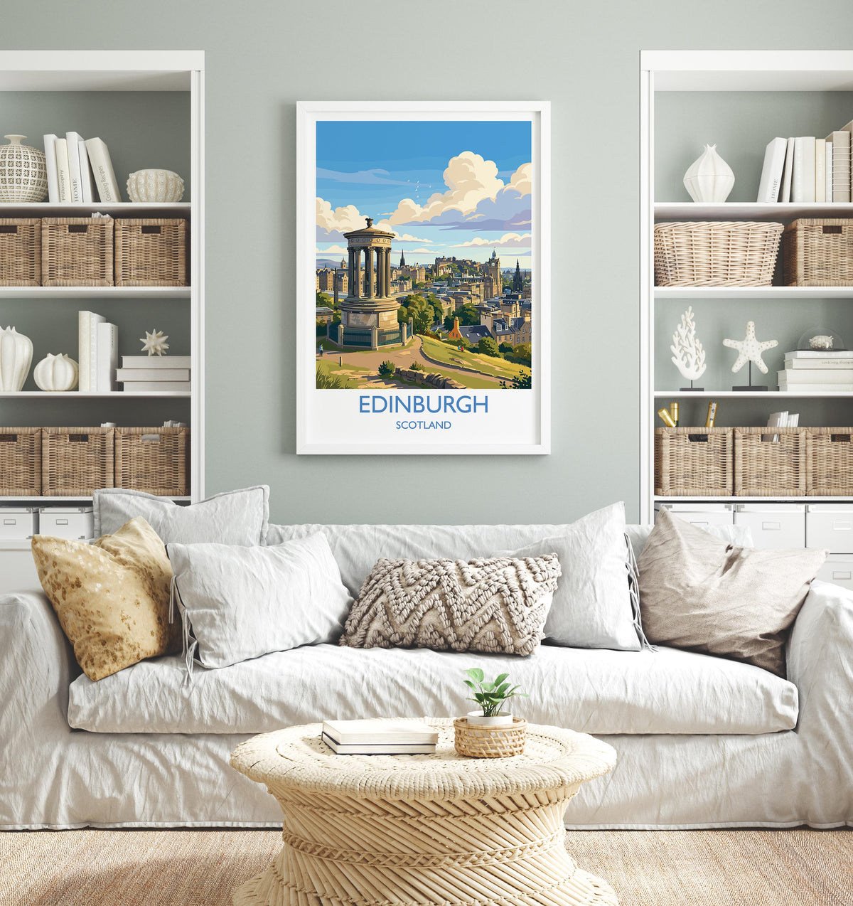 Calton Hill Edinburgh Print, Edinburgh Skyline Wall Art with Border, Scotland Travel Print, National Monument Poster, Edinburgh Gift