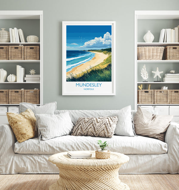 Mundesley Beach Travel Print, Travel Poster of Mundesley, Norfolk Gift, England, Norfolk Art, Mundesley Beach Gift, Wall Art Print