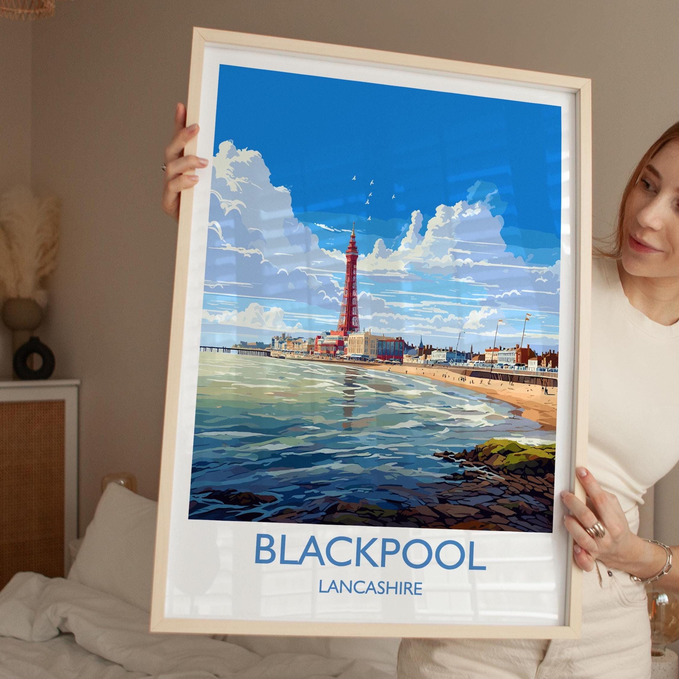 Blackpool Travel Poster Wall Art, Travel Print of Blackpool, England, Lancashire Seaside Art Lovers Gift, Travel Art Gift NQ Media Designs