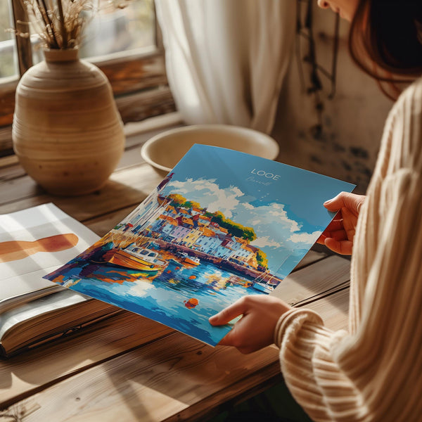 Looe Travel Poster, Travel Print of Looe, England, Cornwall Art, Looe Art Lovers Gift, Wall Art Print