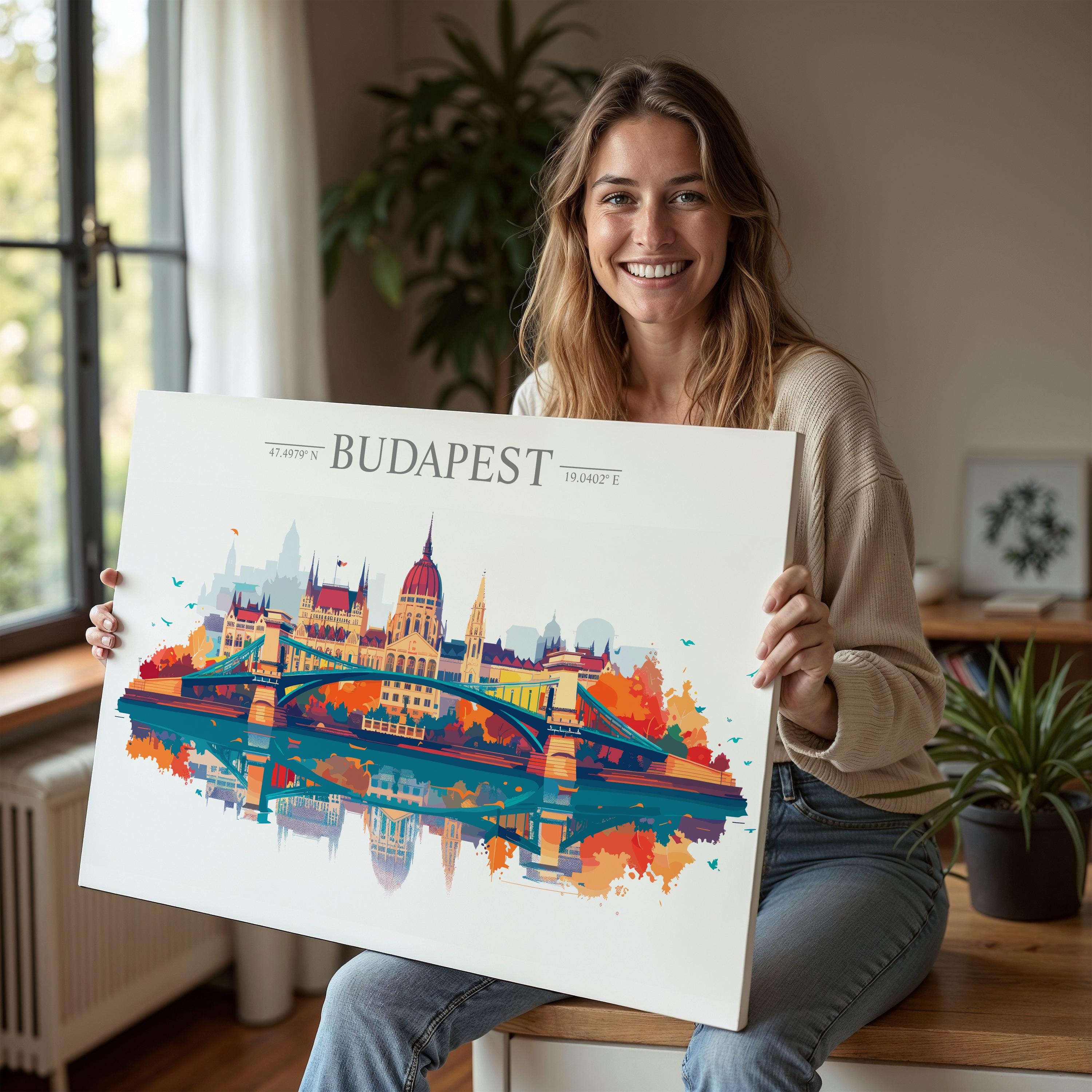 Budapest Travel Poster Skyline Wall Art Landscape, Travel Print of Budapest, Hungary Art Lovers Gift,Landscape Art Gift NQ Media Designs