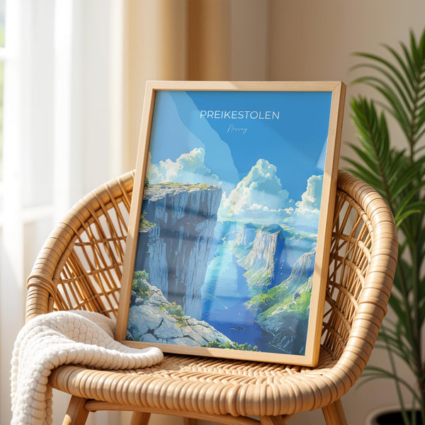 Preikestolen Travel Poster, Travel Print of Fjords, Norway Poster, Preikestolen Art Gift, Norway Art Lovers Travel Gift