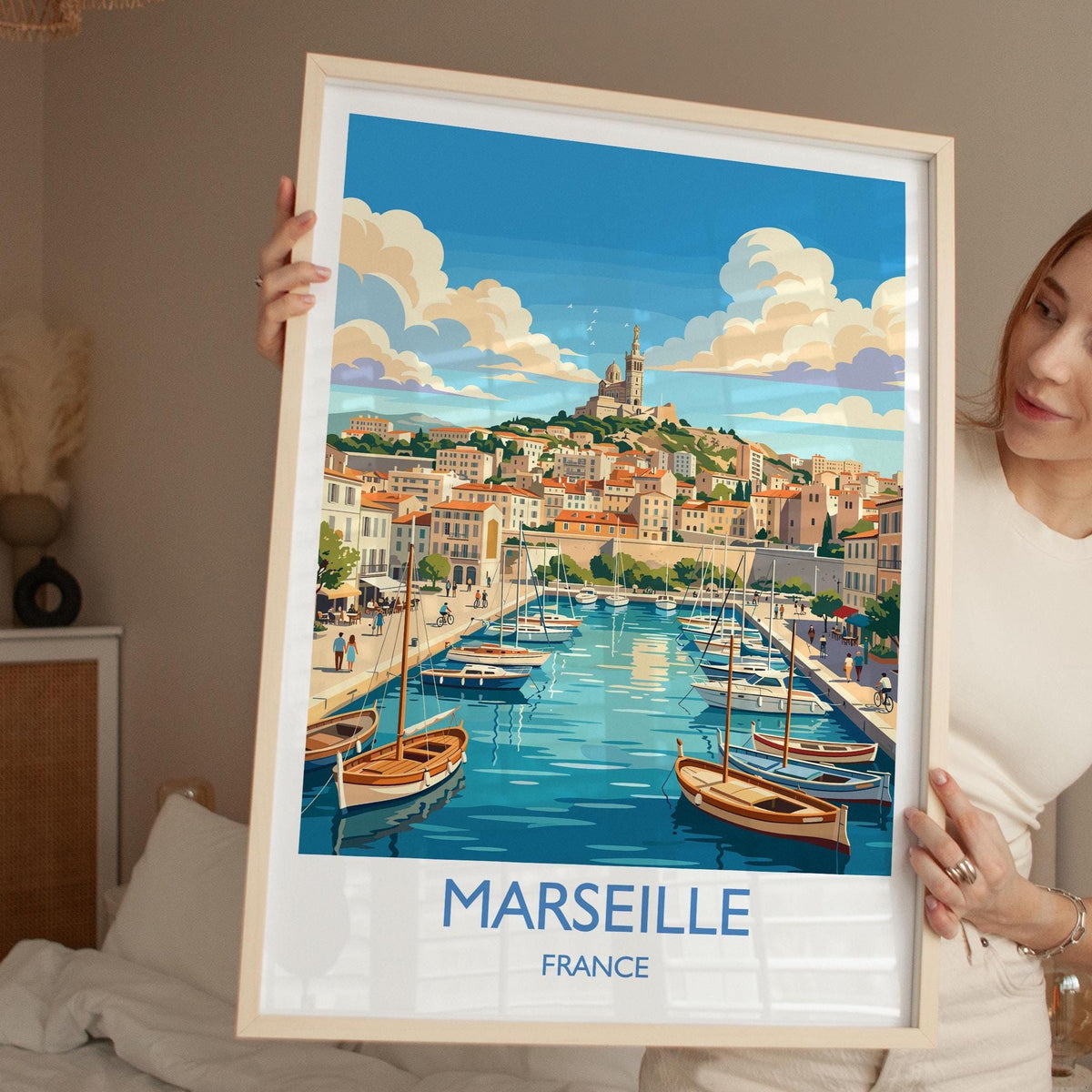 Marseille Print, Vieux Port Wall Art with Border, Provence Poster, France Travel Print, Marseille Gift Print