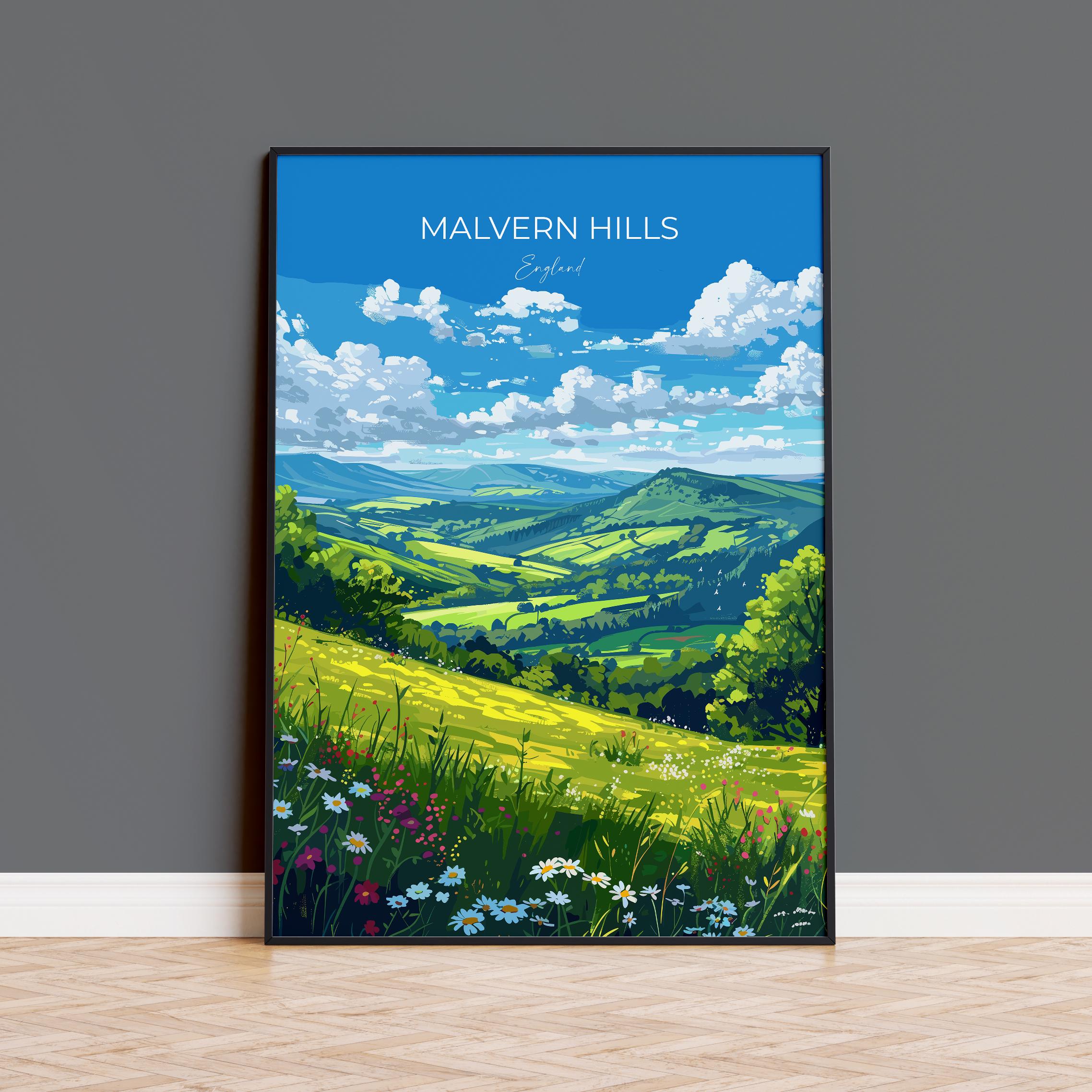 Malvern Hills Travel Print Wall Art, Malvern Hills Travel Poster, English Countryside Art Gift, Wall Art Print NQ Media Designs
