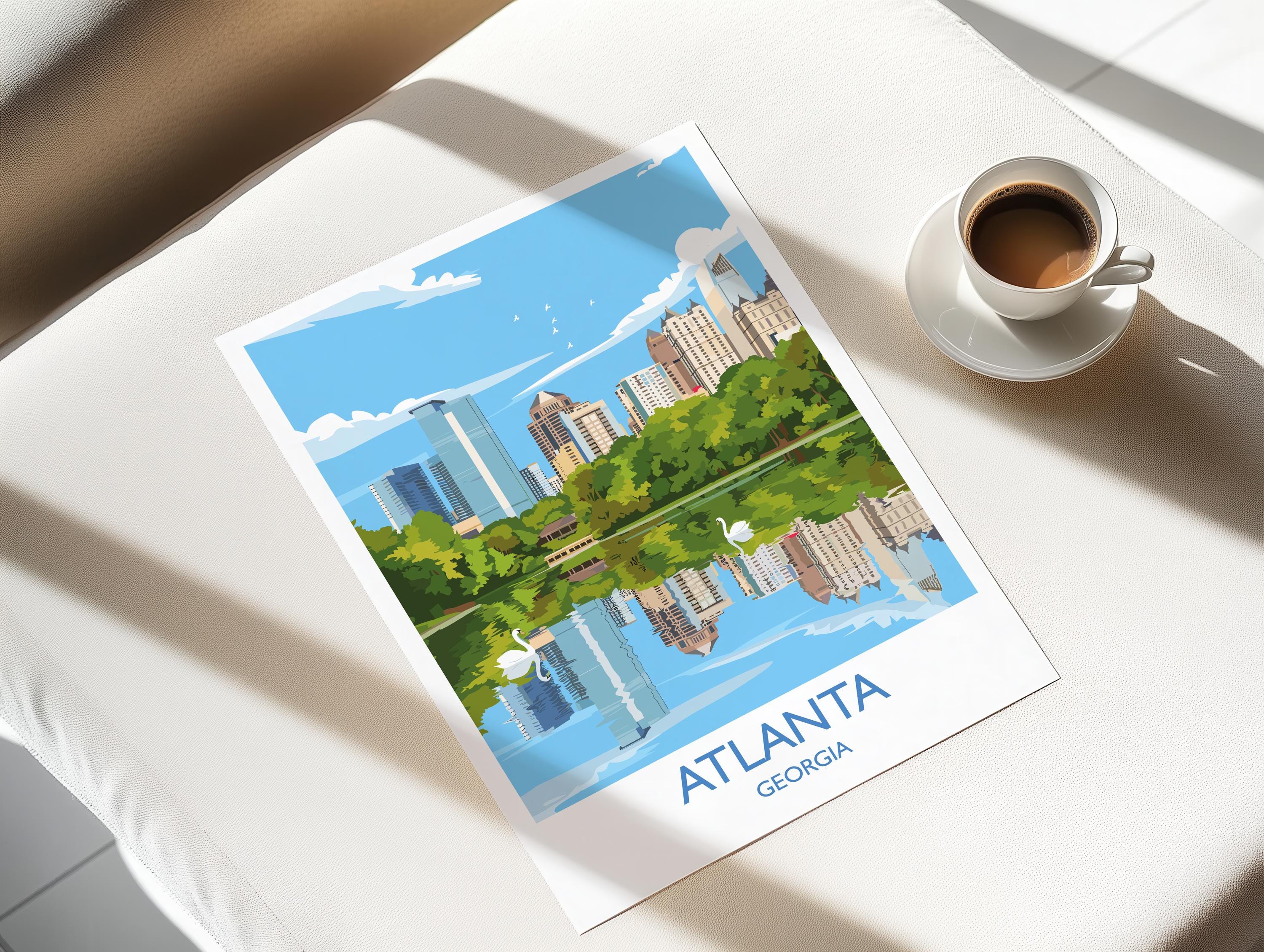 Atlanta Travel Print, Travel Poster of Atlanta, Georgia, Atlanta City Art Lovers Gift, USA Gift, Wall Art Print NQ Media Designs
