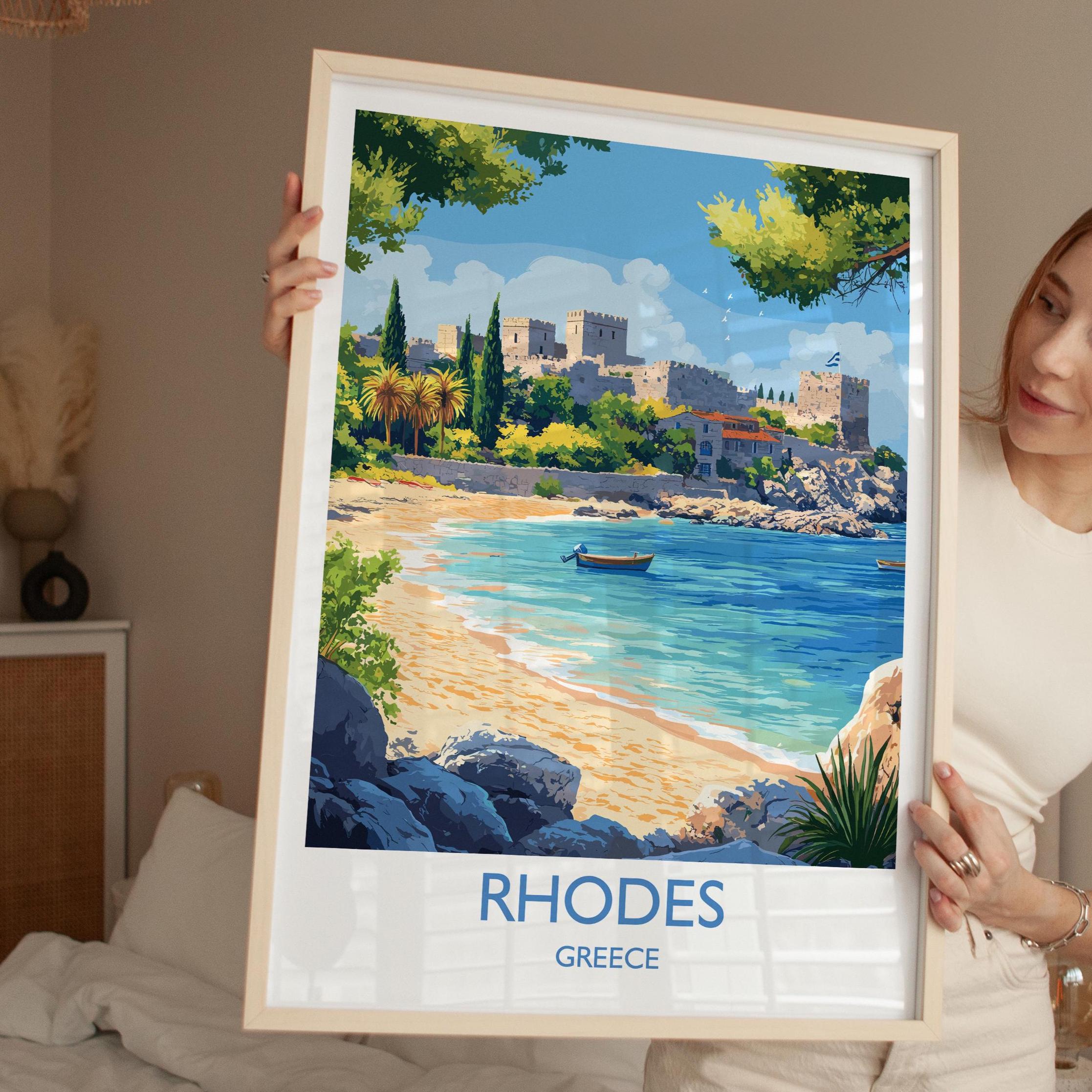 Rhodes Travel Print, Travel Poster of Rhodes, Greece Gift, Greek Islands Art Lovers Gift, Rhodes Wall Art Print NQ Media Designs