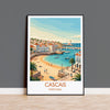 Cascais Portugal Travel Poster, Portuguese Coast Wall Art, Seaside Town Print, Atlantic Ocean Landscape Illustration, Europe Decor