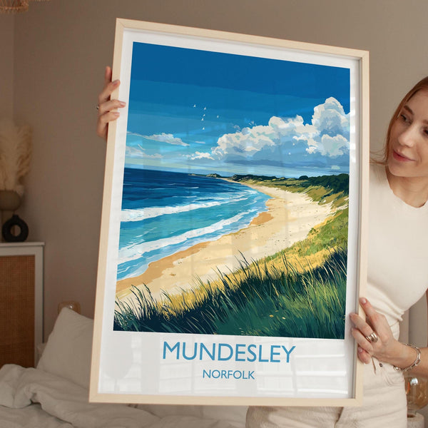 Mundesley Beach Travel Print, Travel Poster of Mundesley, Norfolk Gift, England, Norfolk Art, Mundesley Beach Gift, Wall Art Print