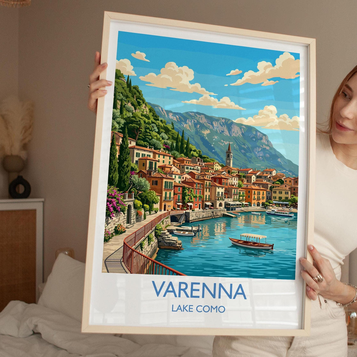 Varenna Lake Como Print, Italian Lakes Wall Art with Border, Lombardy Poster, Italy Travel Print, Varenna Gift