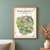 Peak District Illustrated Map Print, England Wall Art, Derbyshire Map Poster, Framed or Canvas Print, Peak District Gift