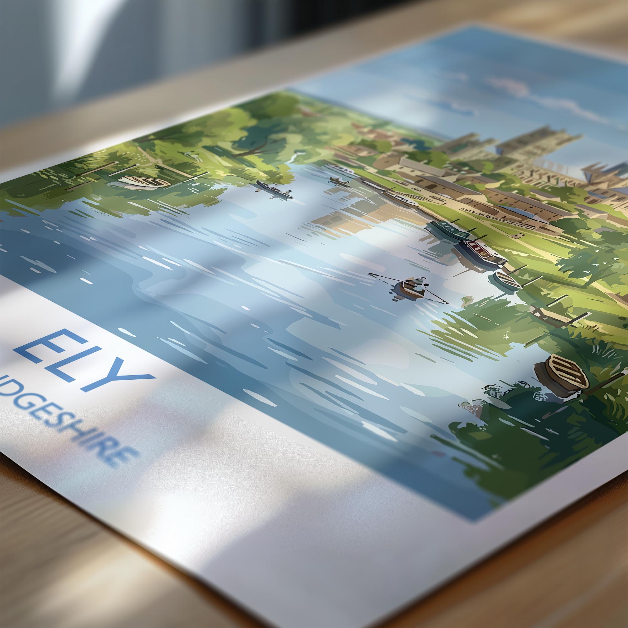 Ely Cathedral Travel Poster, Ely Cambridgeshire Wall Art, Historic England City Print, Gothic Cathedral Illustration, UK Decor, Ely Gift