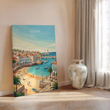 Cascais Portugal Travel Print, Portuguese Coast Wall Art, Seaside Town Poster, Atlantic Ocean Landscape Illustration, Europe Decor
