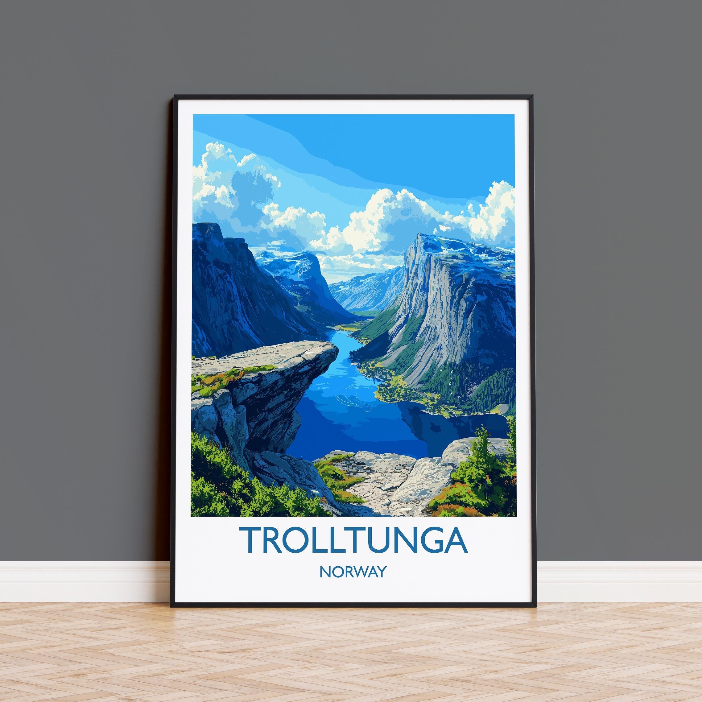 Trolltunga Travel Print, Travel Poster of Fjords, Norway Poster, Trolltunga Art Gift, Norway Art Lovers Travel Gift NQ Media Designs