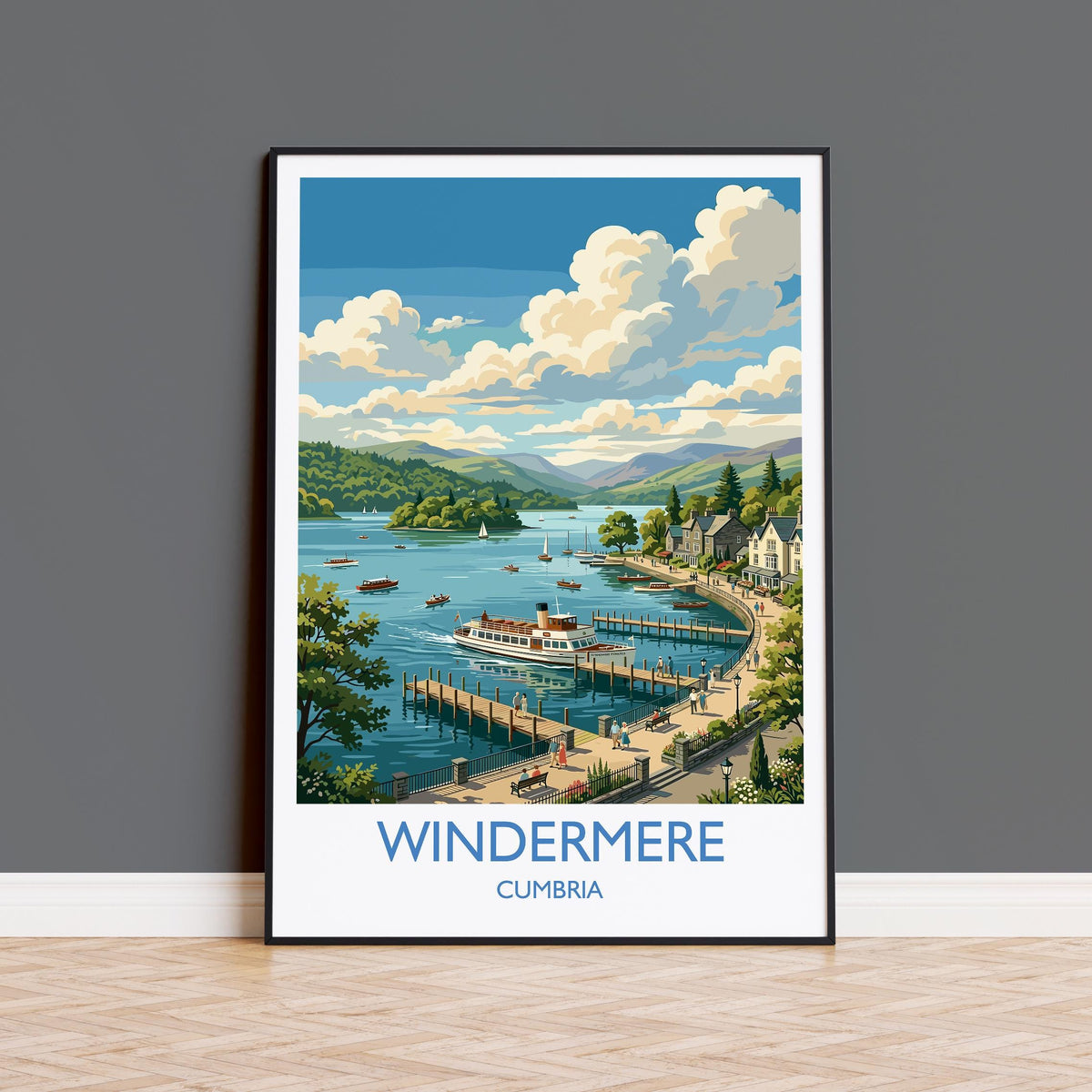Windermere Print, Lake District Wall Art with Border, Cumbria Poster, England Travel Print, Windermere Gift Print