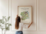 Yorkshire Illustrated Map Print, England Wall Art, Yorkshire Dales Poster, Framed or Canvas Print, Yorkshire Gift