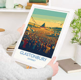 Glastonbury Travel Print, Travel Poster of Glastonbury, Somerset, England, Glastonbury Art, Festival Art Gift, Somerset Wall Art Print NQ Media Designs