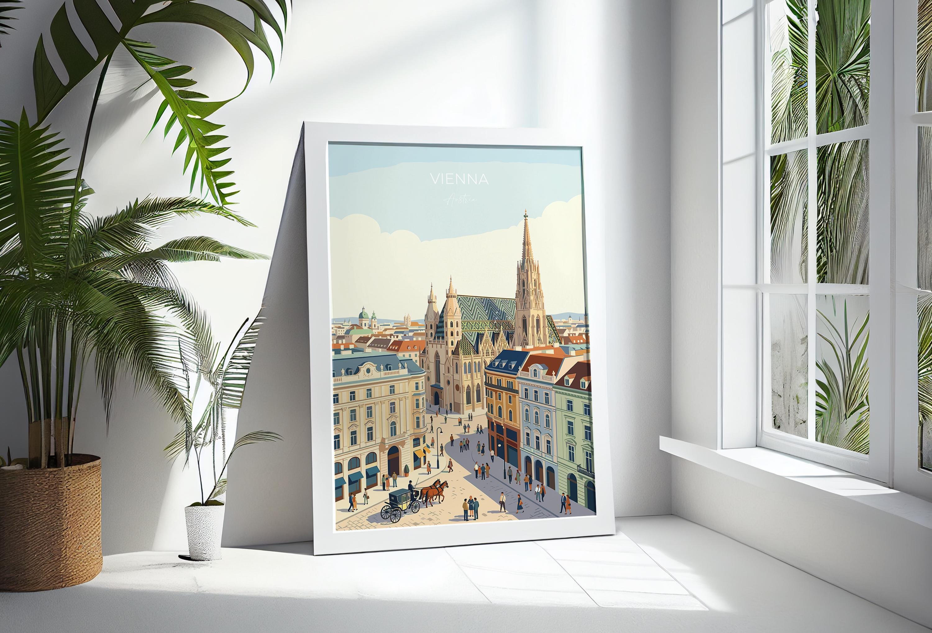 Vienna Travel Poster, St Stephens Cathedral Wall Art, Vienna City Print, Austrian Architecture Illustration, Vintage Style. Vienna Gift