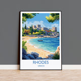 Rhodes Travel Print, Travel Poster of Rhodes, Greece Gift, Greek Islands Art Lovers Gift, Rhodes Wall Art Print NQ Media Designs