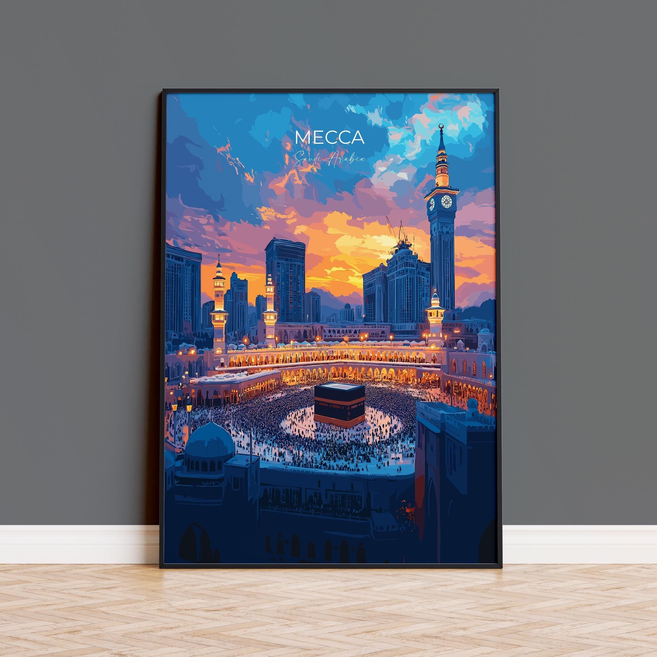 Mecca Print Wall Art, Mecca Travel Poster, Saudi Arabia Wall Art Gift, Mecca Art Lovers Gift, Travel Wall Decor NQ Media Designs