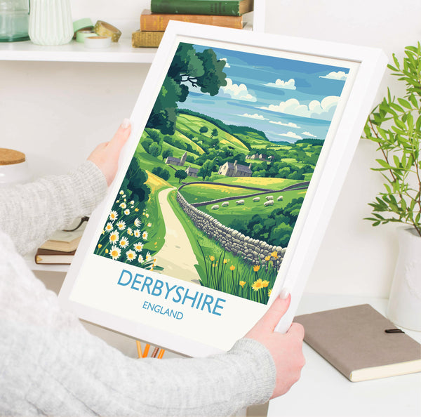 Derbyshire Travel Poster Wall Art, Derbyshire Travel Print, English Countryside Art Gift, Wall Art Print
