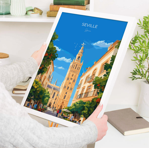 Seville Travel Poster, Travel Print of Seville, Spain Poster, Seville Wall Art Lovers Gift, Spain Art Gift