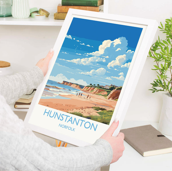 Hunstanton Beach Travel Print, Travel Poster of Hunstanton Beach, Norfolk, England, Norfolk Art, Norfolk Gift, Wall Art Print