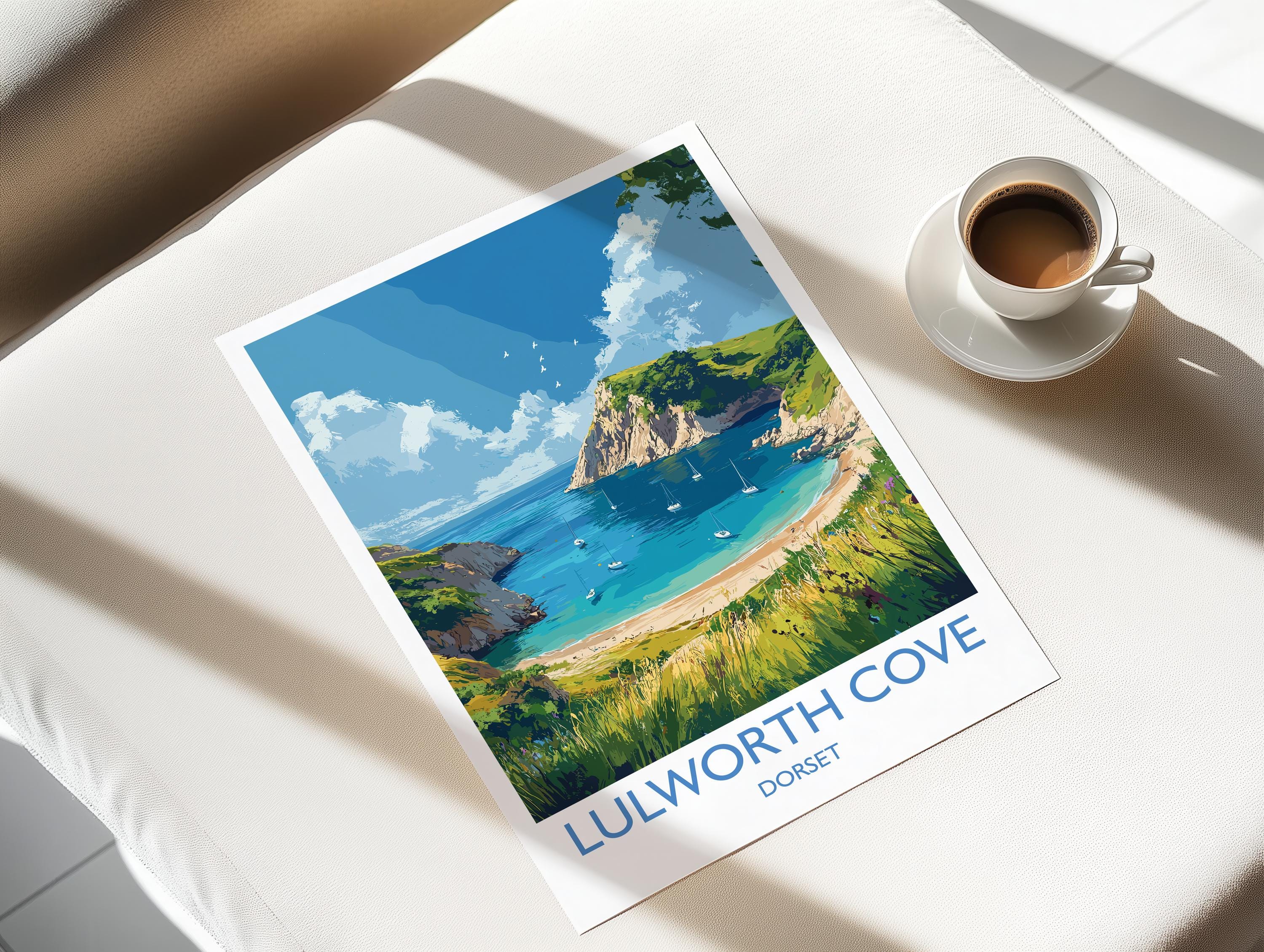 Lulworth Cove Travel Print, Travel Poster of Lulworth Cove, England, Dorset Coast Art, Dorset Gift, Wall Art Print NQ Media Designs