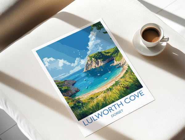Lulworth Cove Travel Print, Travel Poster of Lulworth Cove, England, Dorset Coast Art, Dorset Gift, Wall Art Print